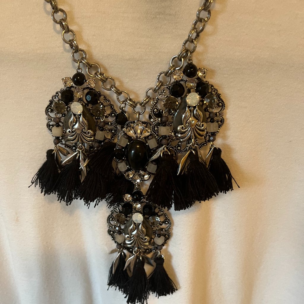 Black Tasseled Vintage Statement Necklace 15$